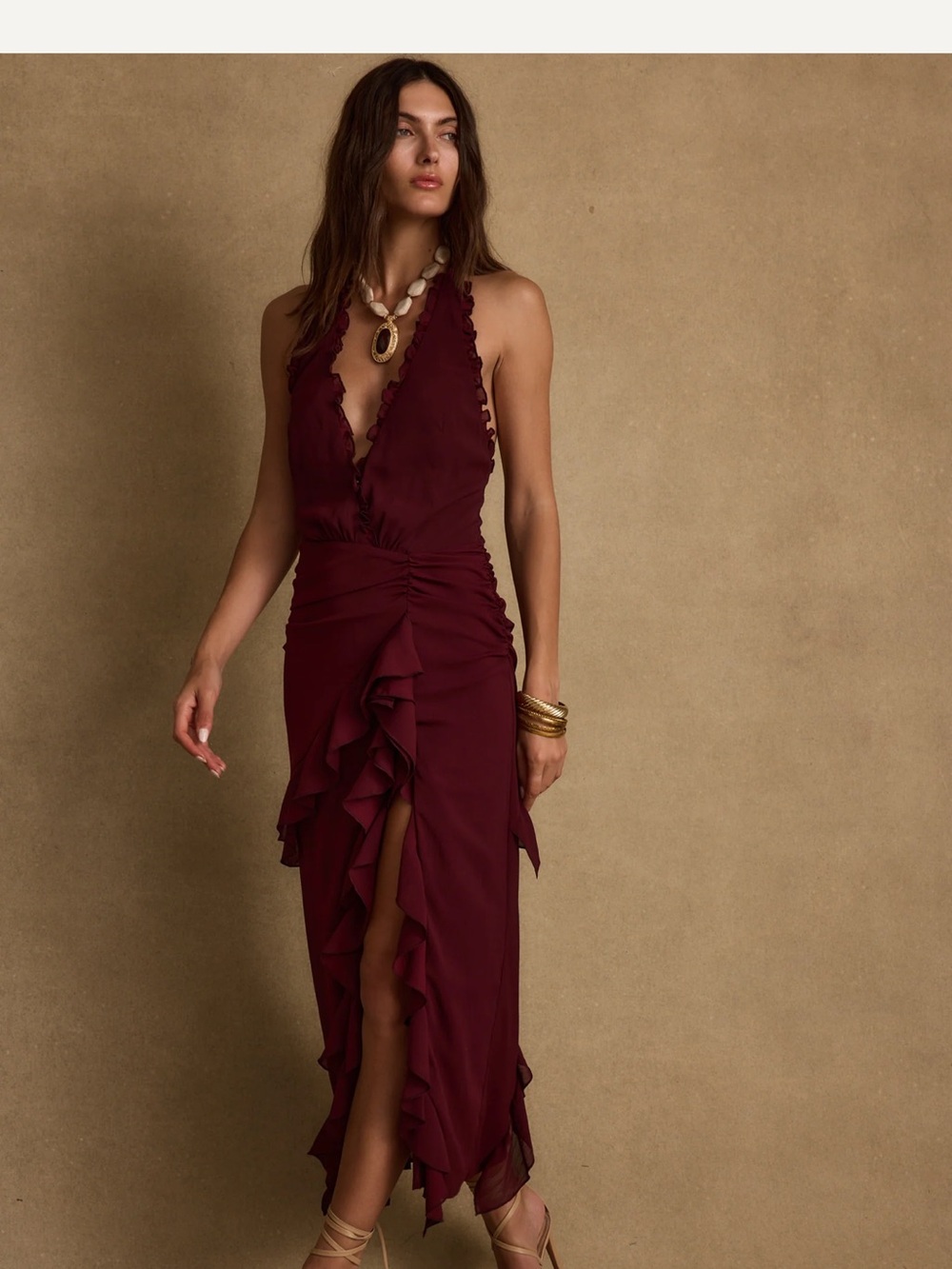 Aria Merlot Halter maxi Dress by 12th Tribe, 2 Dresses XS and S